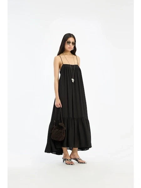 Rotate - Midi A-line dress Black