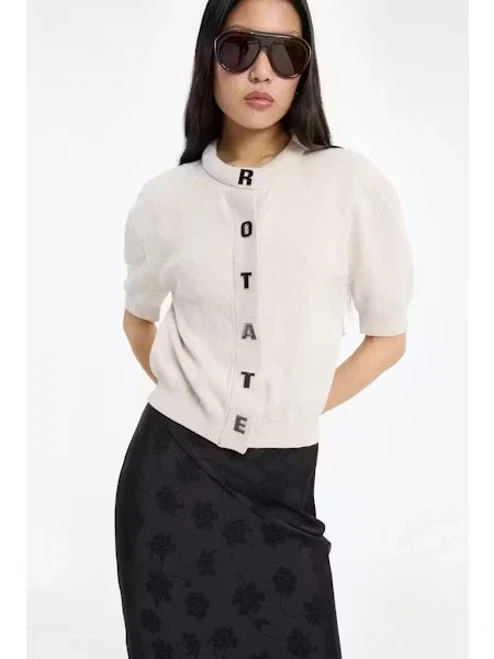 Rotate - Firm knit SS cardigan Wind chime grey