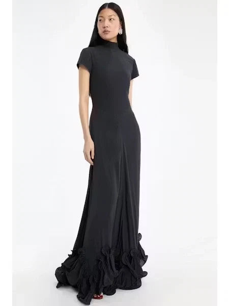 Rotate - Maxi cap sleeve dress Black