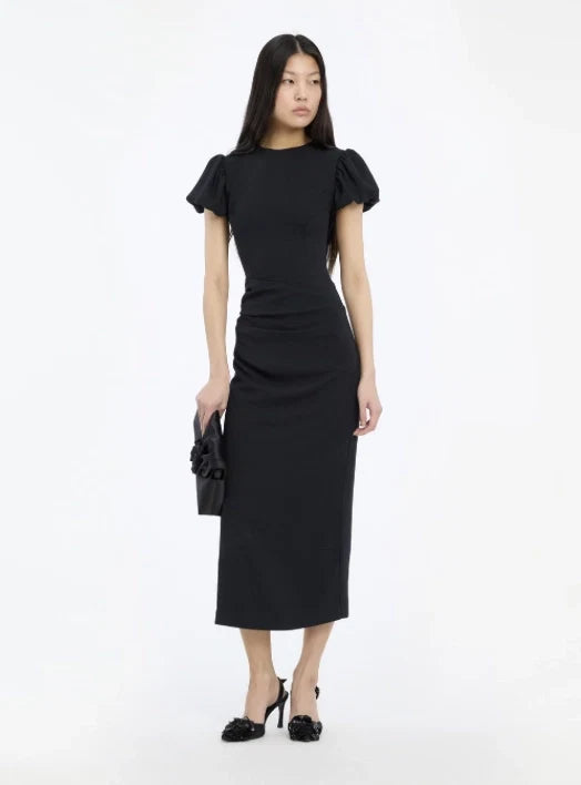 Rotate - Midi puff sleeve dress Black