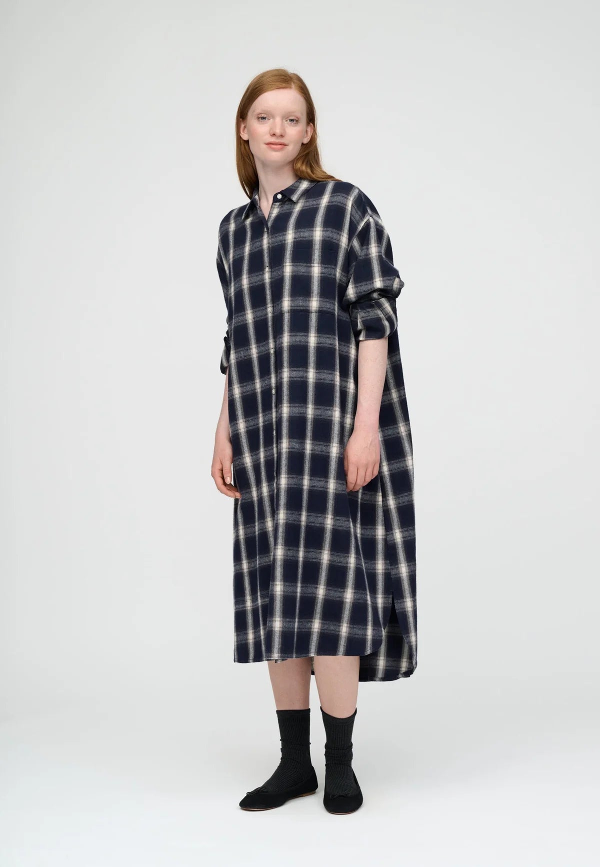 Moshi Moshi mind - Floret shirtdress check Dark navy/grey/ecru