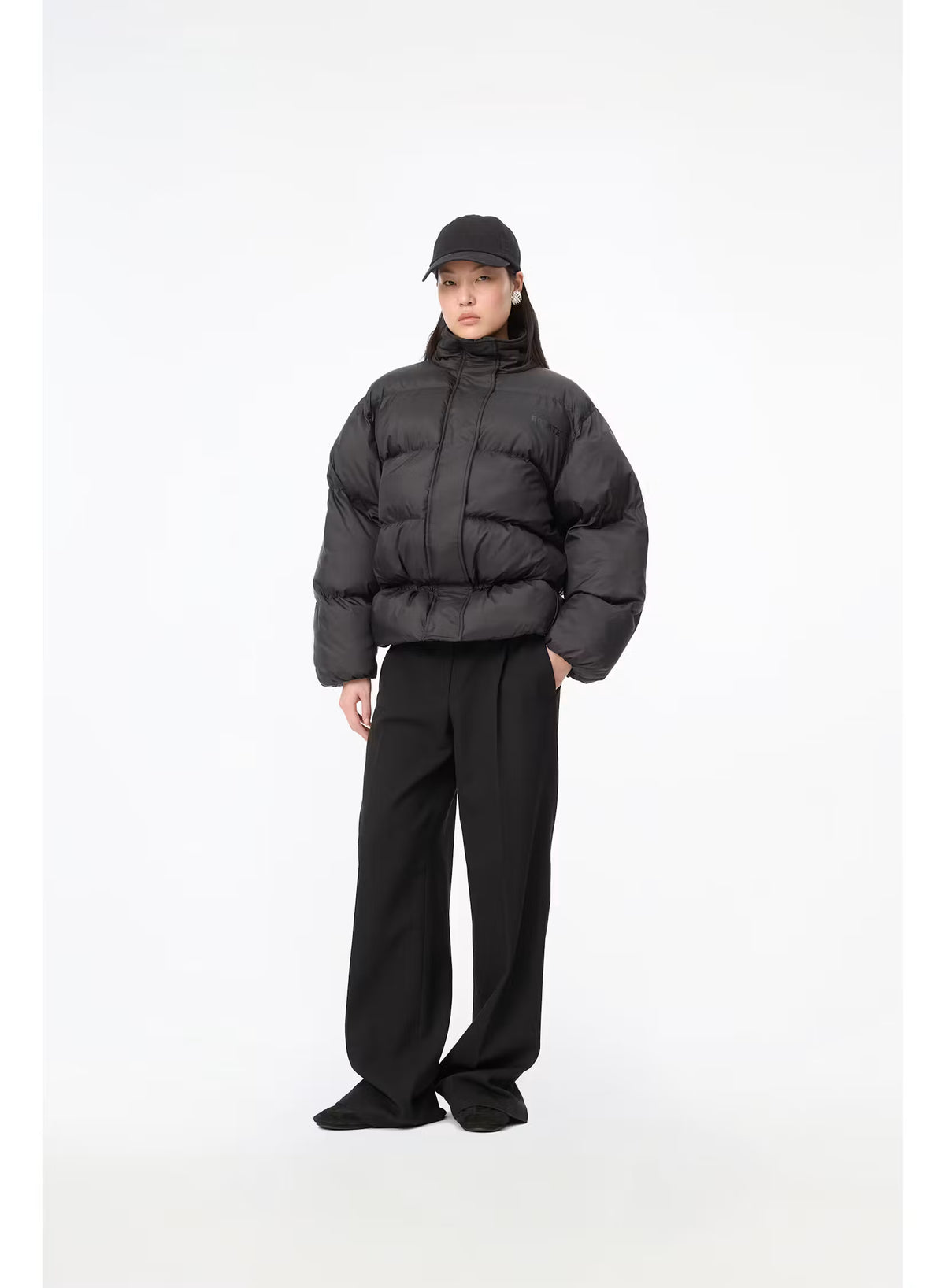 Rotate - Peplum puffer jacket Black