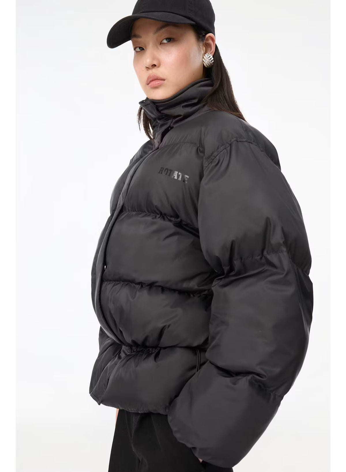 Rotate - Peplum puffer jacket Black