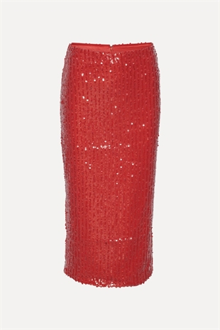 Rotate - Sequins pencil skirt Racing red