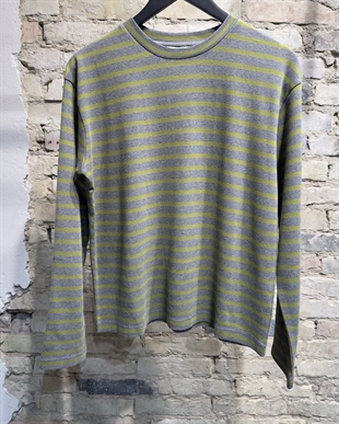 Boii - Nete o-neck tee Stripe Grey melange/gartner green