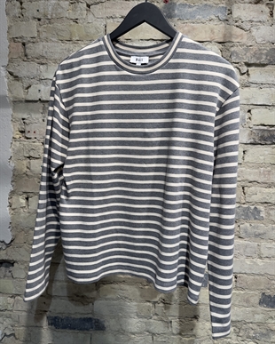 Boii - Nete o-neck tee Stripe grey melange/off white