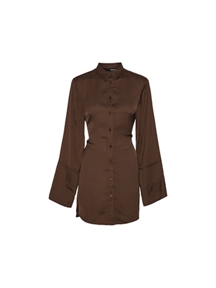 Rotate - Satin tie shirt dress Chicory coffee