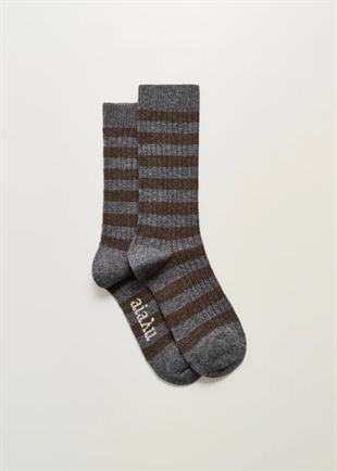 Aiayu - Striped cashmere sock Mix grey