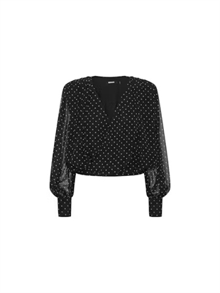 Rotate - Ruched blouse Black comb.