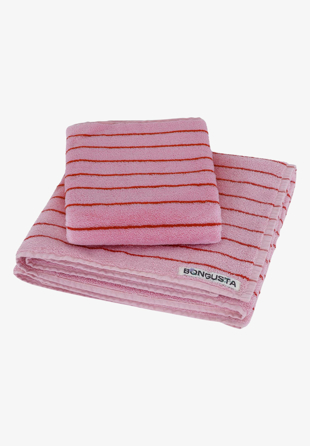 Bongusta - Naram Guest Towel Baby pink & ski patrol red (thin stripe)