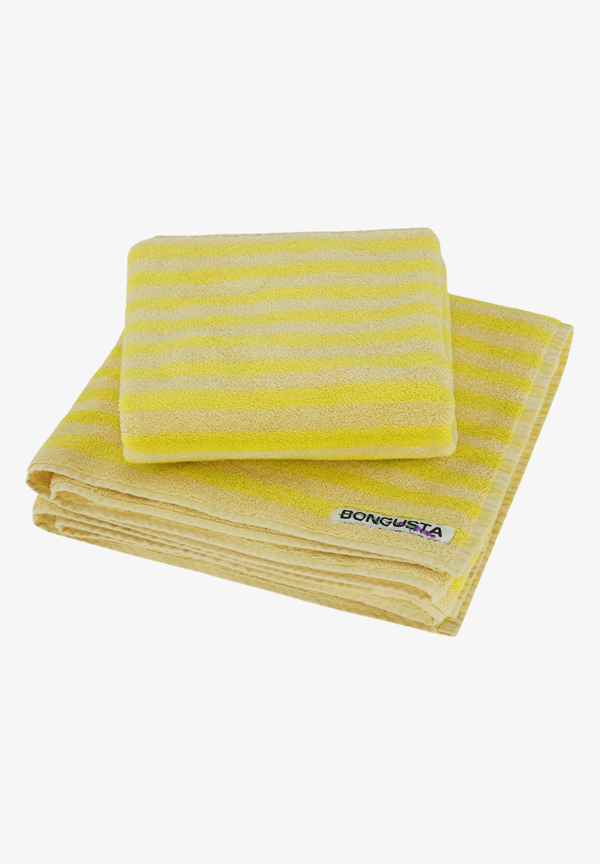 Bongusta - Naram Bath Towel Pristine & neon yellow (wide stripe)