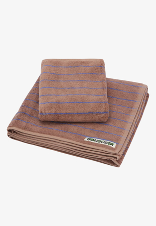 Bongusta - Naram Bath Towel Camel & ultramarine blue (thin stripe) 