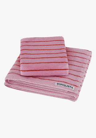 Bongusta - Naram Bath Towel Baby pink & ski patrol red (thin stripe) 