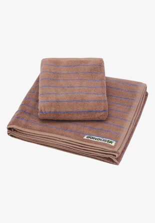 Bongusta - Naram Guest Towel Camel & ultramarine blue (thin stripe)